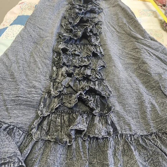 💐Paper Lace Ruffle Front Dress M Layered Crinkle Pockets Lagenlook Boho Hippie - Picture 11 of 16